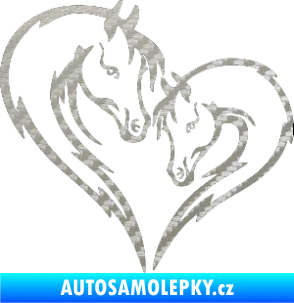 Samolepka Koníci 002 - levá srdíčko kůň s hříbátkem 3D karbon stříbrný