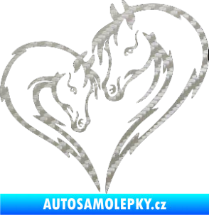 Samolepka Koníci 002 - pravá srdíčko kůň s hříbátkem 3D karbon stříbrný