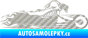 Samolepka Kostra na motorce s plameny pravá 3D karbon stříbrný