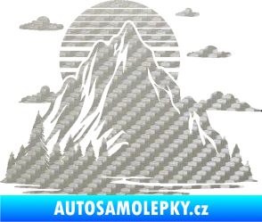 Samolepka Krajina hory 037 levá západ slunce 3D karbon stříbrný