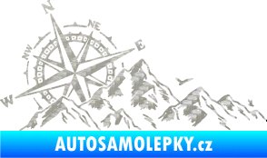 Samolepka Krajina hory 043 levá s kompasem 3D karbon stříbrný