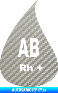 Samolepka Krevní skupina AB Rh+ kapka 3D karbon stříbrný