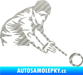 Samolepka Kulečník 001 pravá hráč s tágem 3D karbon stříbrný