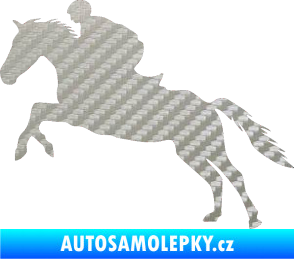 Samolepka Kůň 019 levá jezdec v sedle 3D karbon stříbrný