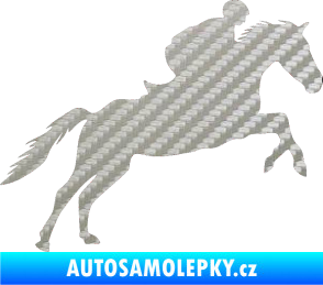Samolepka Kůň 019 pravá jezdec v sedle 3D karbon stříbrný