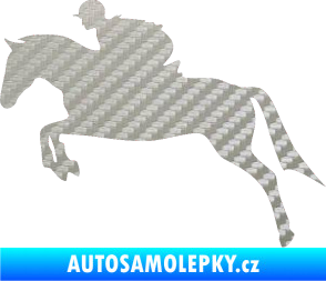 Samolepka Kůň 020 levá skok s jezdcem 3D karbon stříbrný
