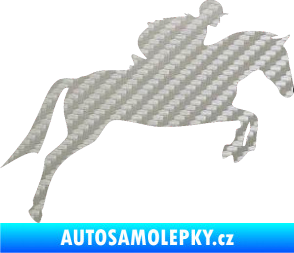 Samolepka Kůň 020 pravá skok s jezdcem 3D karbon stříbrný