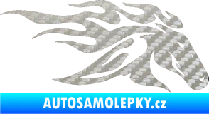 Samolepka Kůň 022 pravá hlava s plameny 3D karbon stříbrný