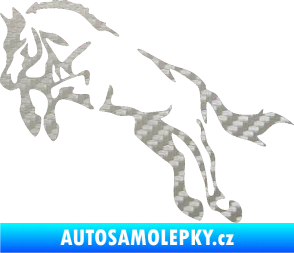 Samolepka Kůň 025 levá skok 3D karbon stříbrný