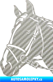 Samolepka Kůň 028 levá hlava s uzdou 3D karbon stříbrný