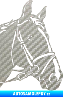 Samolepka Kůň 028 pravá hlava s uzdou 3D karbon stříbrný