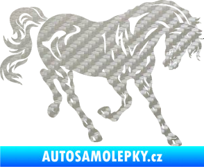 Samolepka Kůň 056 pravá 3D karbon stříbrný