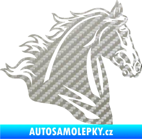 Samolepka Kůň 058 pravá hlava s hřívou 3D karbon stříbrný