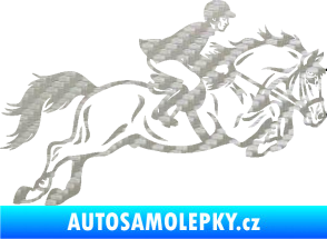 Samolepka Kůň 059  pravá jezdec na koni parkur 3D karbon stříbrný