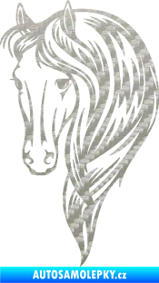 Samolepka Kůň 064 levá s hřívou 3D karbon stříbrný
