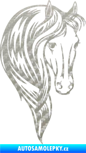 Samolepka Kůň 064 pravá s hřívou 3D karbon stříbrný