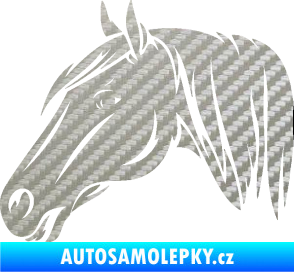 Samolepka Kůň 065 levá hlava s hřívou 3D karbon stříbrný