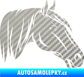 Samolepka Kůň 065 pravá hlava s hřívou 3D karbon stříbrný