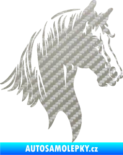 Samolepka Kůň 066 pravá hlava s hřívou 3D karbon stříbrný