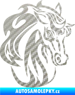 Samolepka Kůň 069 pravá hlava s hřívou 3D karbon stříbrný