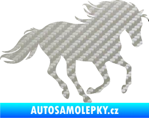 Samolepka Kůň 071 pravá běžící 3D karbon stříbrný