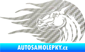 Samolepka Kůň 073 levá hlava s vlající hřívou 3D karbon stříbrný