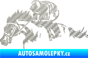 Samolepka Kůň 075 levá závod s jezdcem, dostihy 3D karbon stříbrný
