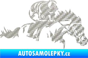 Samolepka Kůň 075 pravá závod s jezdcem, dostihy 3D karbon stříbrný