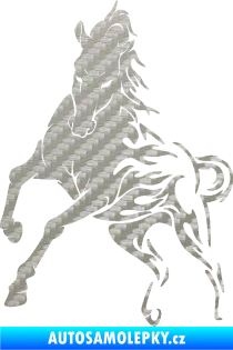 Samolepka Kůň 079 levá v plamenech 3D karbon stříbrný