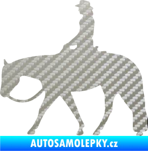 Samolepka Kůň 082 levá kovbojka na koni 3D karbon stříbrný
