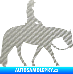 Samolepka Kůň 082 pravá kovbojka na koni 3D karbon stříbrný