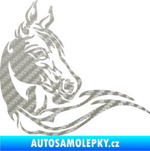 Samolepka Kůň 085 pravá 3D karbon stříbrný