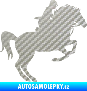 Samolepka Kůň 091 pravá skok 3D karbon stříbrný