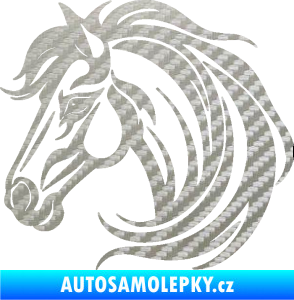 Samolepka Kůň 103 levá hlava 3D karbon stříbrný
