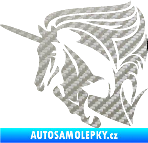 Samolepka Kůň jednorožec 001 levá 3D karbon stříbrný