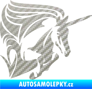 Samolepka Kůň jednorožec 001 pravá 3D karbon stříbrný