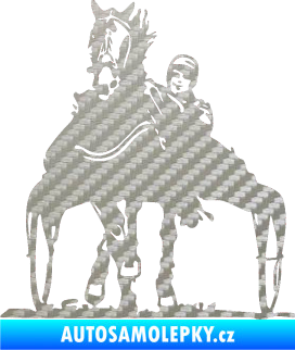 Samolepka Kůň klusák levá 3D karbon stříbrný