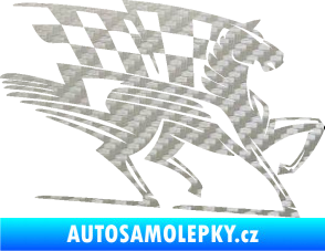 Samolepka Kůň racing 001 pravá se šachovnicí 3D karbon stříbrný