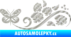 Samolepka Květina dekor 015 levá s motýlem 3D karbon stříbrný