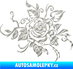 Samolepka Květina dekor 016 pravá růže 3D karbon stříbrný