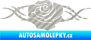 Samolepka Květina dekor 020 levá růže s trny 3D karbon stříbrný