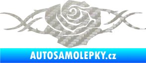 Samolepka Květina dekor 020 pravá růže s trny 3D karbon stříbrný