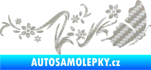 Samolepka Květina dekor 028 pravá s motýlkem 3D karbon stříbrný