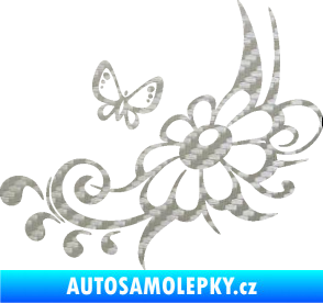 Samolepka Květina dekor 029 levá 3D karbon stříbrný