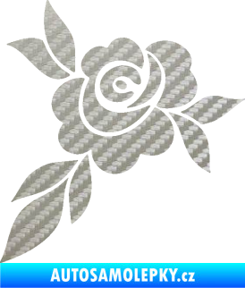 Samolepka Květina dekor 043 levá  květ růže s listy 3D karbon stříbrný