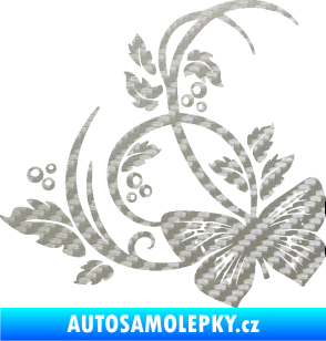 Samolepka Květina dekor 046 levá motýl 3D karbon stříbrný