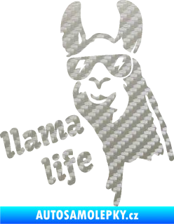 Samolepka Lama 004 llama life 3D karbon stříbrný