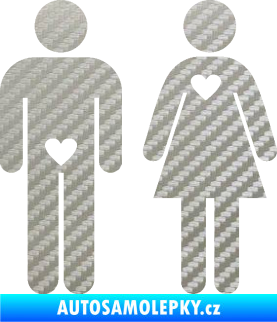 Samolepka Láska muže a ženy levá 3D karbon stříbrný