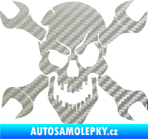 Samolepka Lebka 015 levá zkřížené klíče 3D karbon stříbrný