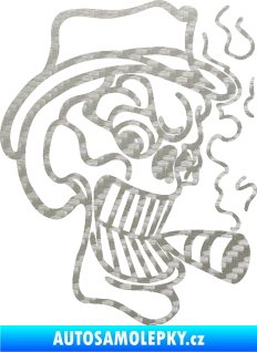 Samolepka Lebka 020 pravá crazy s cigaretou 3D karbon stříbrný